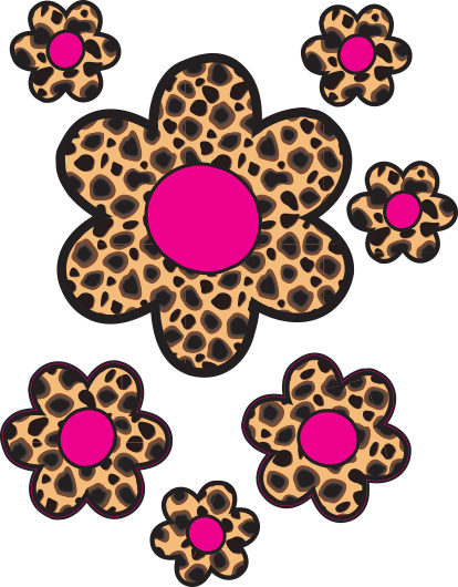 Leopard Print Flower Stickers Pink Centres